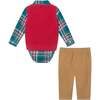 Infant 4-Piece Buttondown & Sweater Vest Set, Checkered Maroon - Mixed Apparel Set - 2