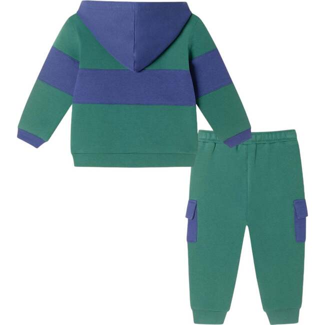 Infant Color Blocked Terry Hoodie & Pant Set, Navy & Green - Mixed Apparel Set - 4