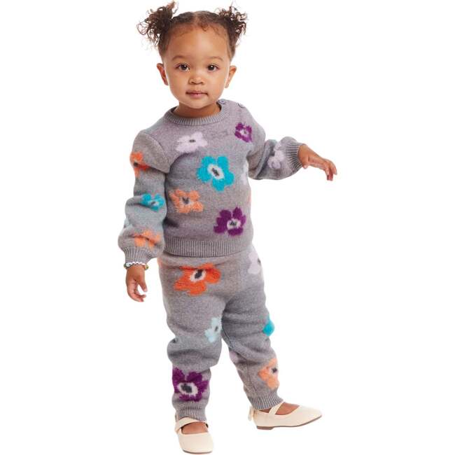 Infant 2-Piece Dove Grey Sweater & Pant Set, Eyelash Flowers - Mixed Apparel Set - 2