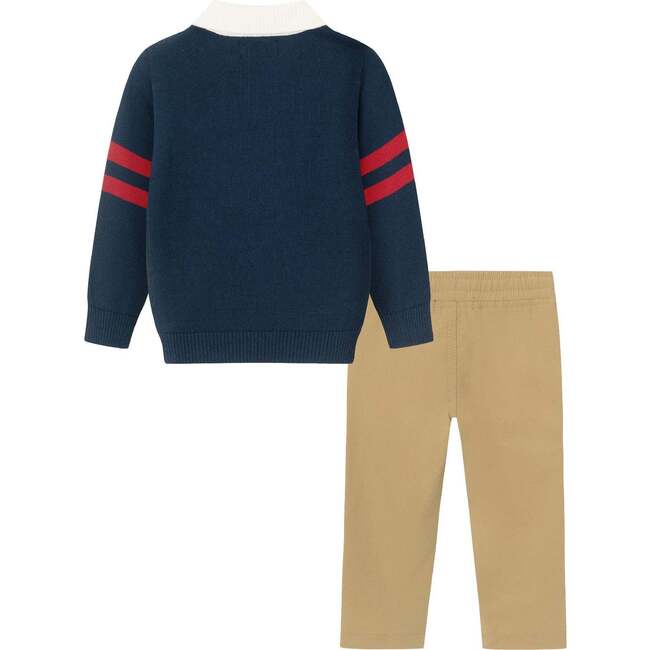 Infant 2-Piece Collared Sweater & Hybrid Pant, Navy & Cognac - Mixed Apparel Set - 2