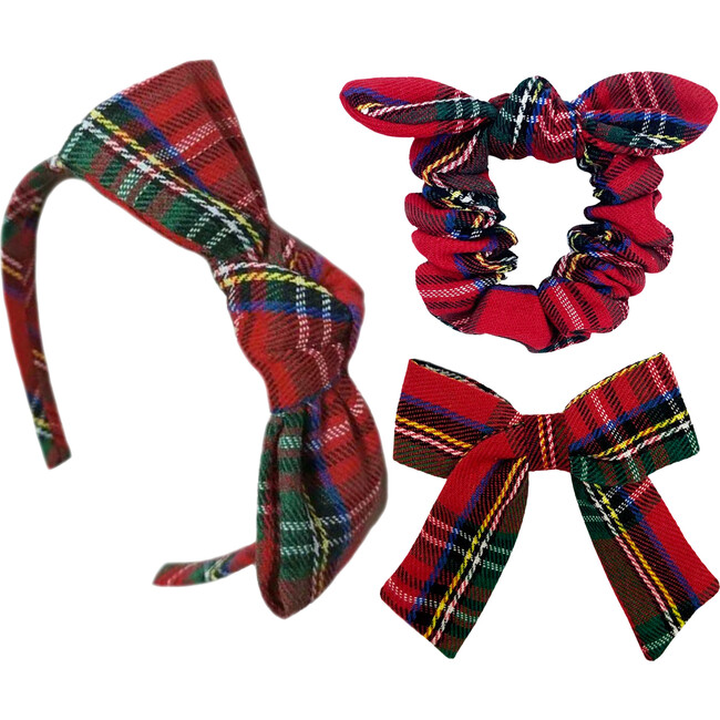 Plaid Hair Accessories Bundle, Red