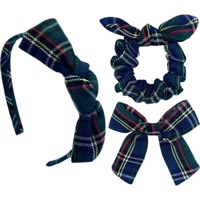 Plaid Hair Accessories Bundle, Green