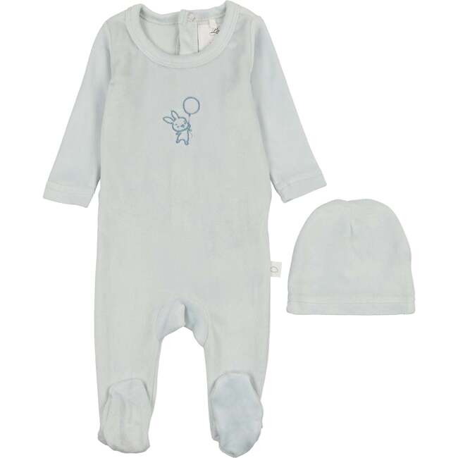 Velour Bunny Footie, Blue