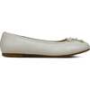 Miss Sadie Bow Round Toe Rubber Sole Ballet Flats, Bone - Flats - 1 - thumbnail