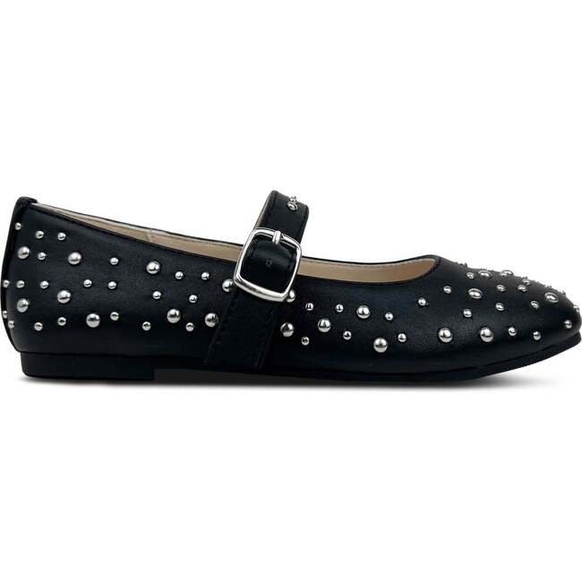 Miss Sadie Bow Round Toe Rubber Sole Ballet Flats, Black Studs