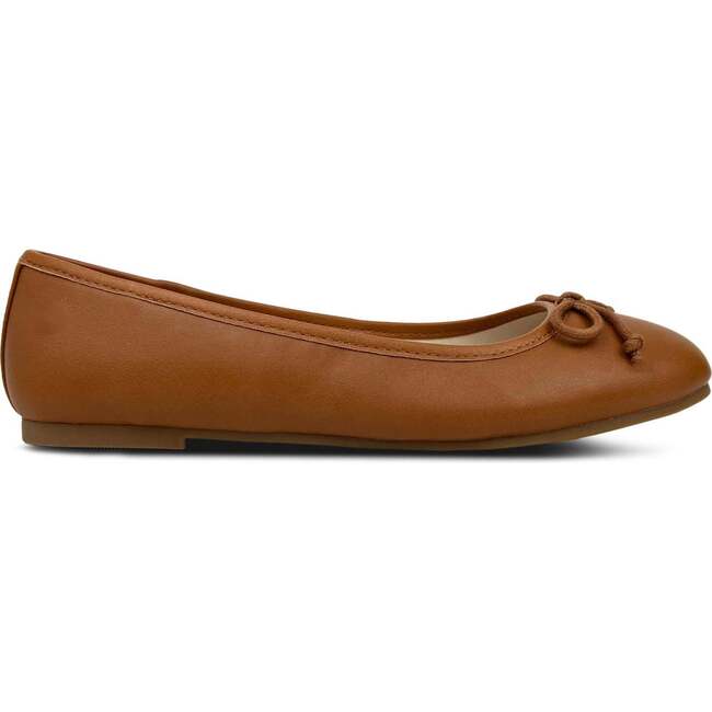 Miss Sadie Bow Round Toe Rubber Sole Ballet Flats, Tan