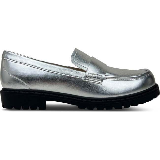 Miss Lydia Block Heel Lug Sole Loafer, Silver