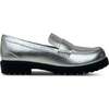 Miss Lydia Block Heel Lug Sole Loafer, Silver - Loafers - 1 - thumbnail