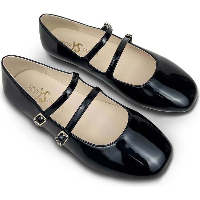 Miss Mary Jane Double Buckle Straps Rubber Sole Flats, Black Patent - Mary Janes - 3