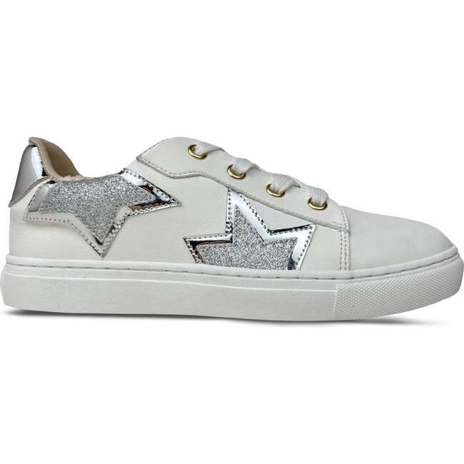 Miss Harper Round Toe Low-Top Lace-Up Sneaker, Silver Glitter