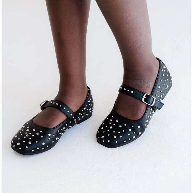 Miss Sadie Bow Round Toe Rubber Sole Ballet Flats, Black Studs - Flats - 5