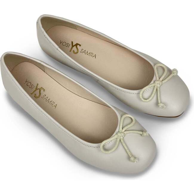 Miss Sadie Bow Round Toe Rubber Sole Ballet Flats, Bone - Flats - 6