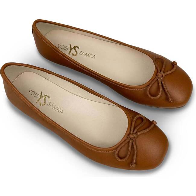 Miss Sadie Bow Round Toe Rubber Sole Ballet Flats, Tan - Flats - 5