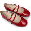 Miss Mary Jane Double Buckle Straps Rubber Sole Flats, Red Patent - Mary Janes - 5