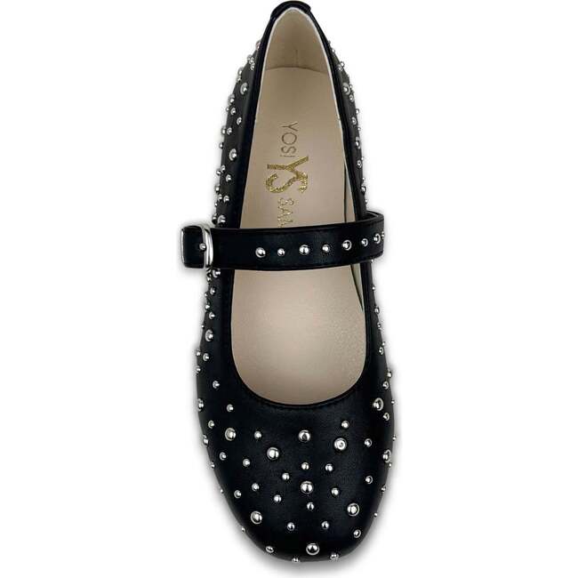 Miss Sadie Bow Round Toe Rubber Sole Ballet Flats, Black Studs - Flats - 7