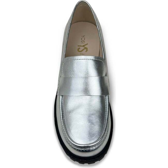 Miss Lydia Block Heel Lug Sole Loafer, Silver - Loafers - 7