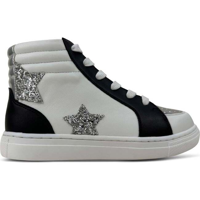 Miss Hannah Round Toe High-Top Lace-Up Sneaker, Black & White