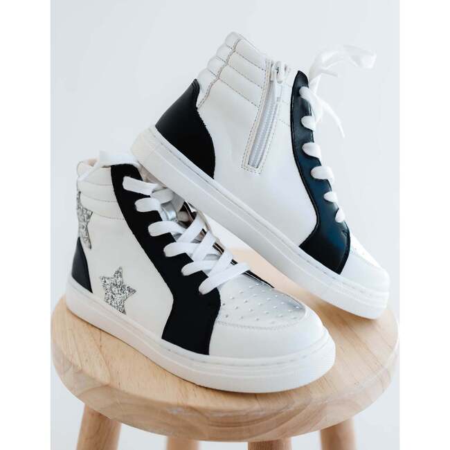 Miss Hannah Round Toe High-Top Lace-Up Sneaker, Black & White - Sneakers - 2