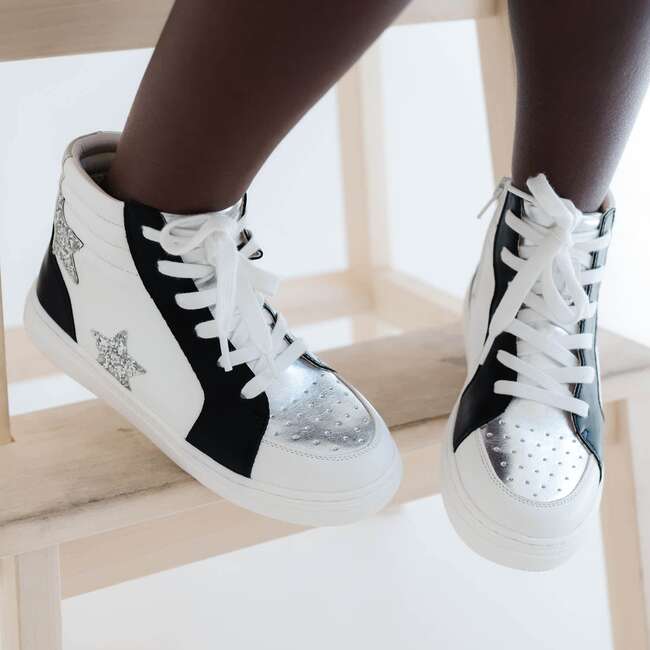 Miss Hannah Round Toe High-Top Lace-Up Sneaker, Black & White - Sneakers - 3