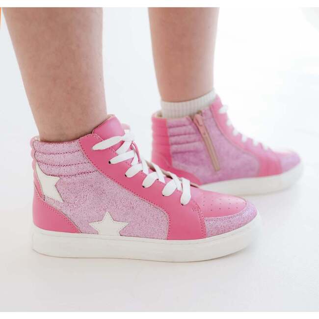 Miss Hannah Round Toe High-Top Lace-Up Sneaker, Hot Pink - Sneakers - 5