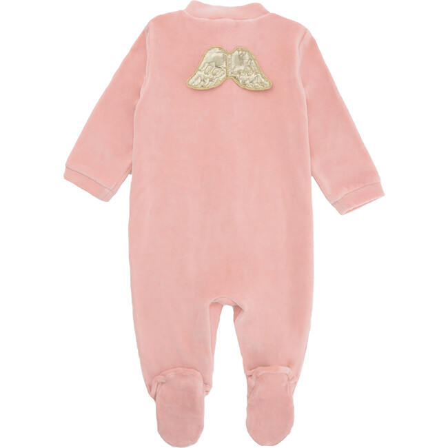 Angel Wing Gold Velour Sleepsuit, Dusty Pink