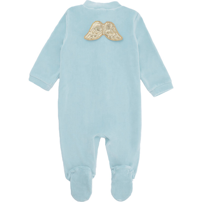 Angel Wing Gold Velour Sleepsuit, Dusty Blue