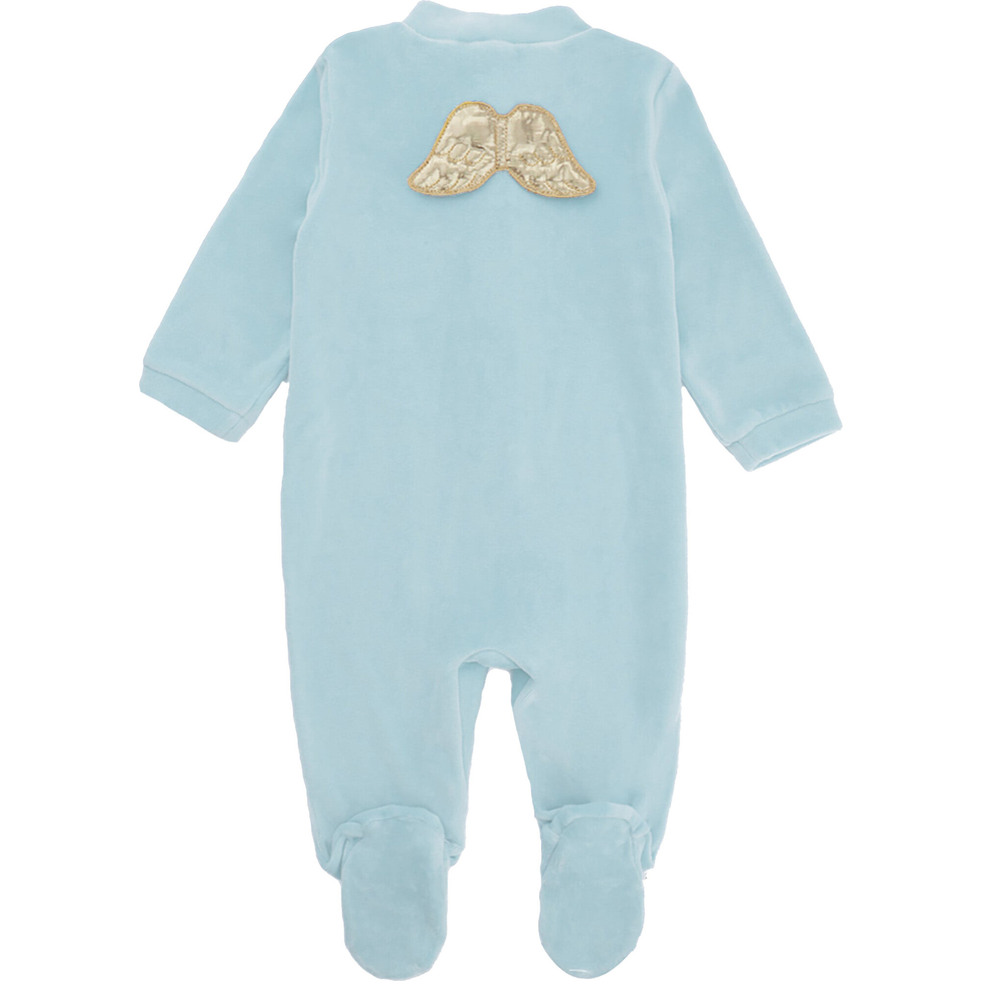 Angel Wing Gold Velour Sleepsuit, Dusty Blue - Onesies - 1