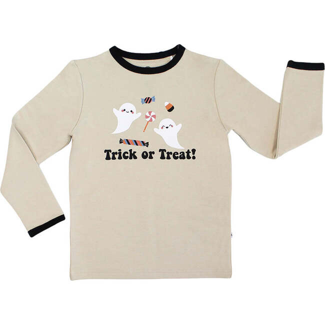 Trick or Treat! Halloween Long Sleeve Viscose Bamboo Terry Ringer Kids Tee Shirt Beige/Multi