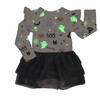 Sweet and Spooky Glow-in-the-Dark Halloween Ruffled Long Sleeve Skirted Bamboo Onesie Pink/Multi - Bodysuits - 2