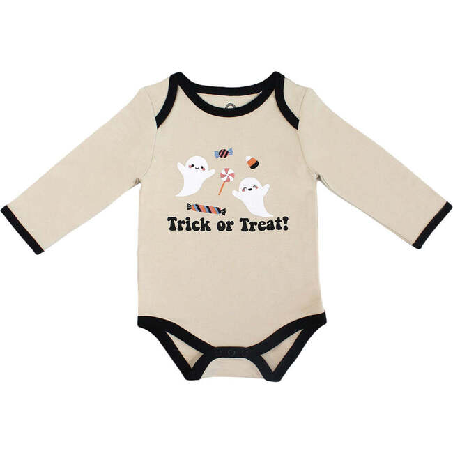 Trick or Treat! Halloween Long Sleeve Viscose Bamboo Terry Ringer Baby Onesie Beige/Multi