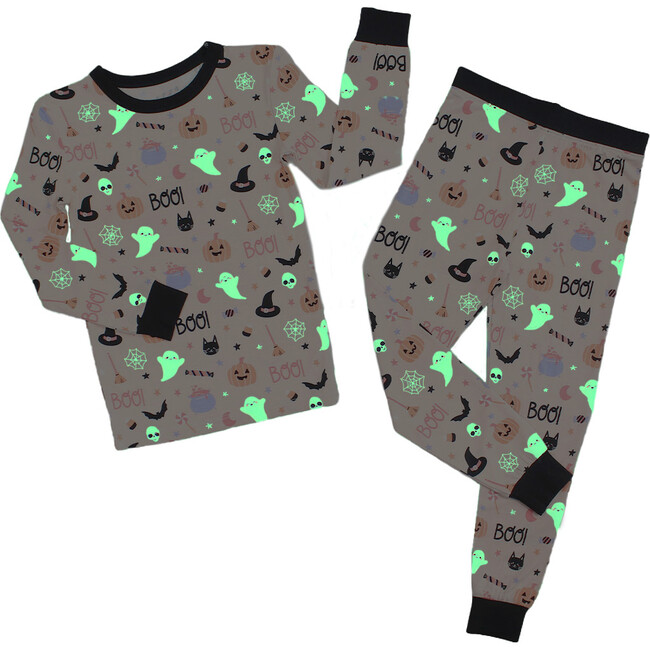 Sweet and Spooky Glow-in-the-Dark Halloween Two-Piece Bamboo Long Sleeve Kids Pajama Pants Set Pink/Multi - Pajamas - 2