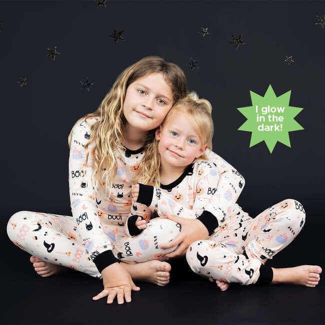 Sweet and Spooky Glow-in-the-Dark Halloween Two-Piece Bamboo Long Sleeve Kids Pajama Pants Set Pink/Multi - Pajamas - 3