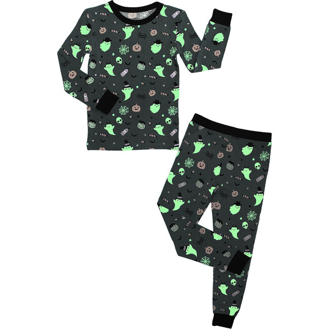 Boo Crew Glow-in-the-Dark Halloween Two-Piece Bamboo Long Sleeve Kids Pajama Pants Set Green/Multi - Pajamas - 2