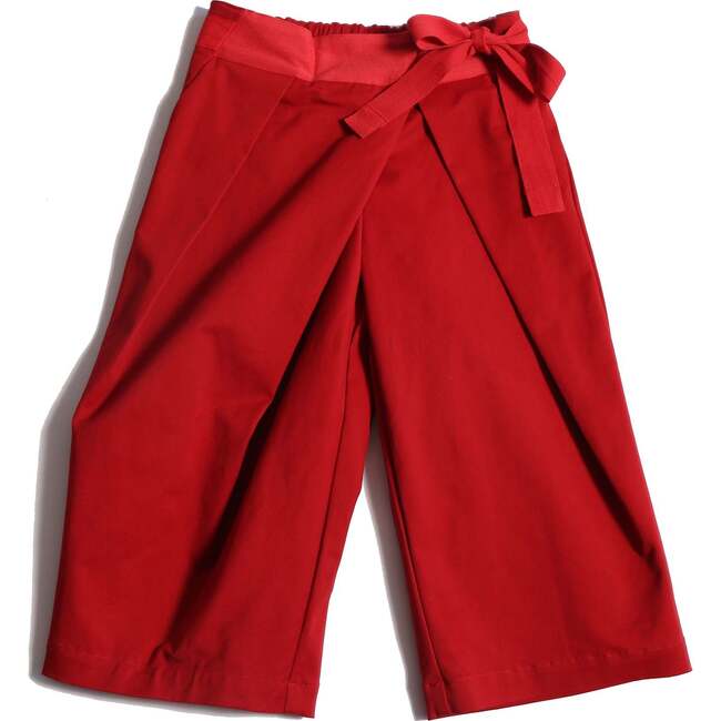 Pleated Wide Leg Tie Trousers, Rouge