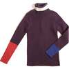 Patchwork Ribbed Turtleneck, Prune Mix - Shirts - 1 - thumbnail