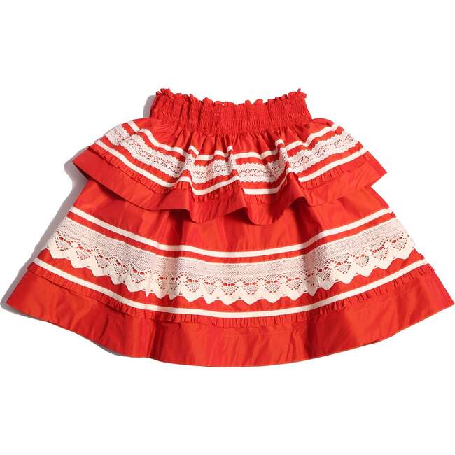 Brittany Smocked Tiered Skirt, Rouge