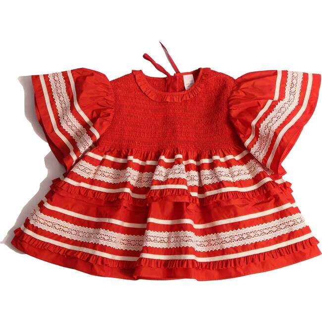 Brittany Smocked Tiered Blouse, Rouge