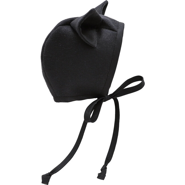 Bat Cat Wool Bonnet, Black