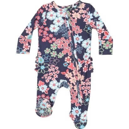 Japonisme Blossom Floral 2 Way Ruffle Zipper Footie, Multi