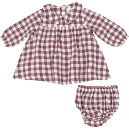 Gingham Plum Peter Pan Collar Dress And Rib Legging, Plum