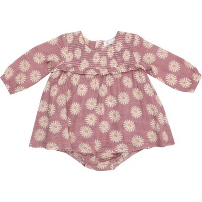 Daisy Dynamo L/S Smocked Ruffle Bubble W/ Skirt, Rose