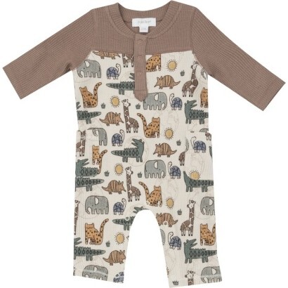 Safari Sketchbook Romper W/ Contrast Sleeve, Multi