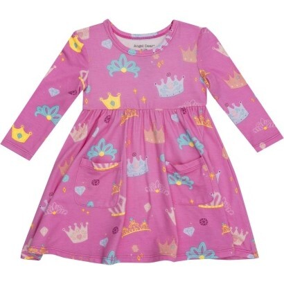 Princess Crowns Twirly L/S Dress, Pink