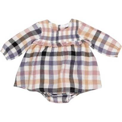 Harvest Plaid L/S Smocked Ruffle Bubble W/ Skirt, Plaid