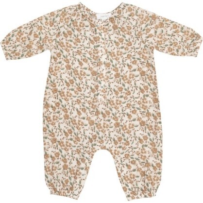 Bitty Brown Floral Peasant Romper, Brown