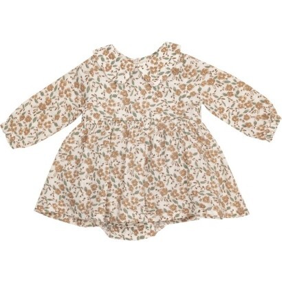 Bitty Brown Floral Peter Pan Collar Bubble W/ Skirt, Brown