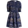 The Women's Vivi Print High Neck Puff Sleeve Midi Dress, Navy Equestrian Toile - Dresses - 1 - thumbnail