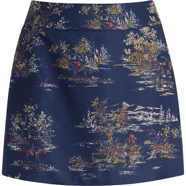 The Women's Tatiana Print Mid-Rise Mini Wrap Skirt, Navy Equestrian Toile