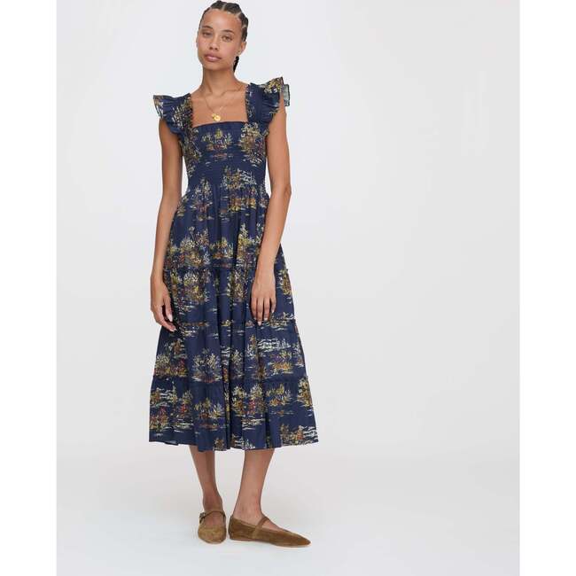 The Women's Ellie Print Ruffle Shoulder A-Line Nap Dress, Navy Equestrian Toile - Dresses - 2