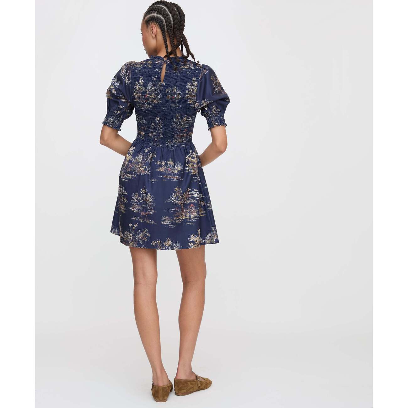 ワンピース house on the hill Dress navy 80 The Women's Vivi Print High Neck Puff Sleeve Midi Dress